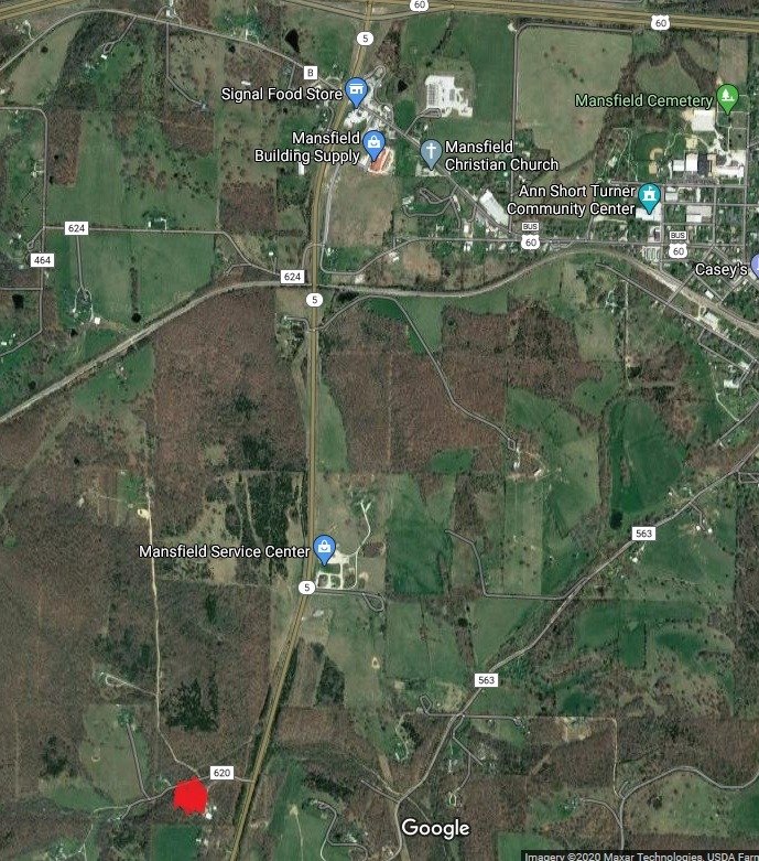 This red dot shows the approximate location of the sighting, which was just south of Slate Dr. (620) and runs alongside Highway 5 in Mansfield.